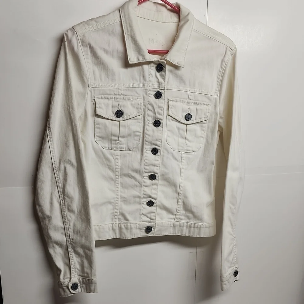 Kut from the Kloth White Denim Jean Jacket Sz L Classic, Minimalist